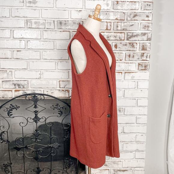 Cynthia Rowley Rust Burnt Orange Wool Blend Longline Duster Trench Vest M - Picture 3 of 10